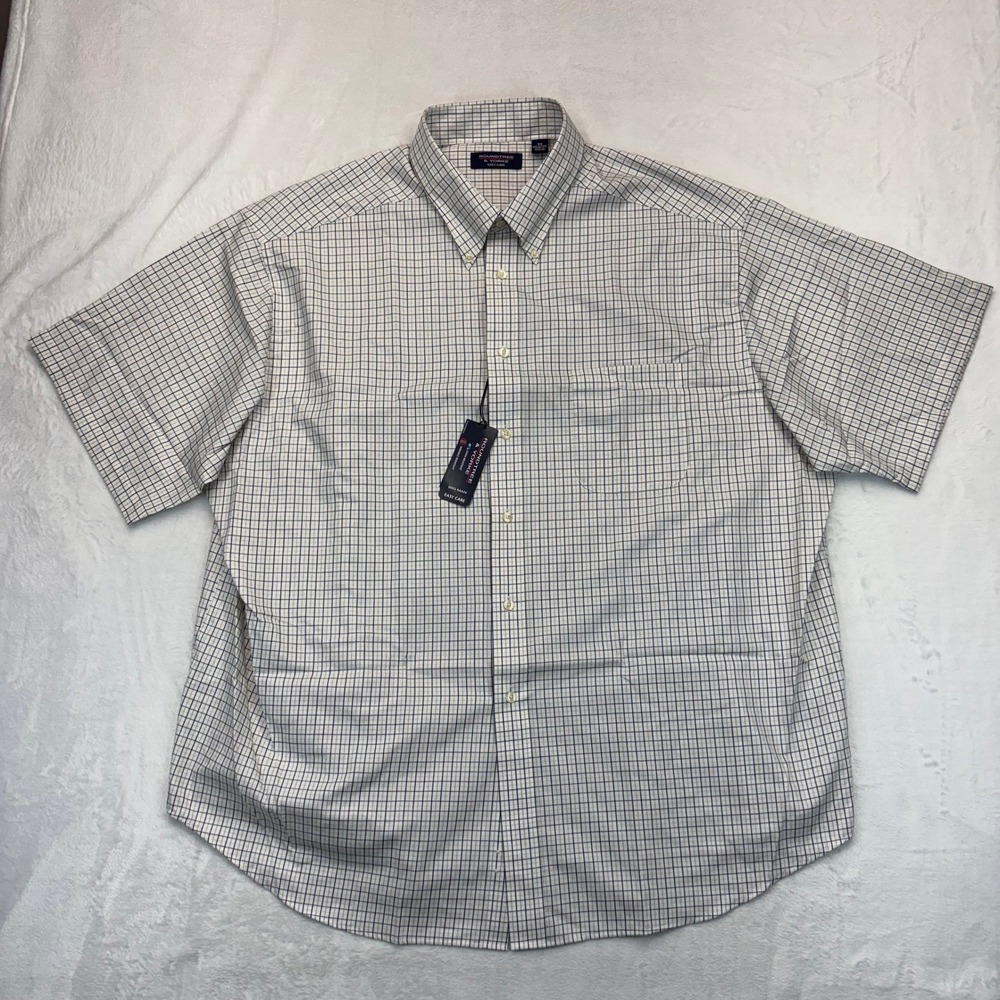 Roundtree & Yorke Mens 3X Big Short Sleeve Check Button Down Shirt Easy Care New